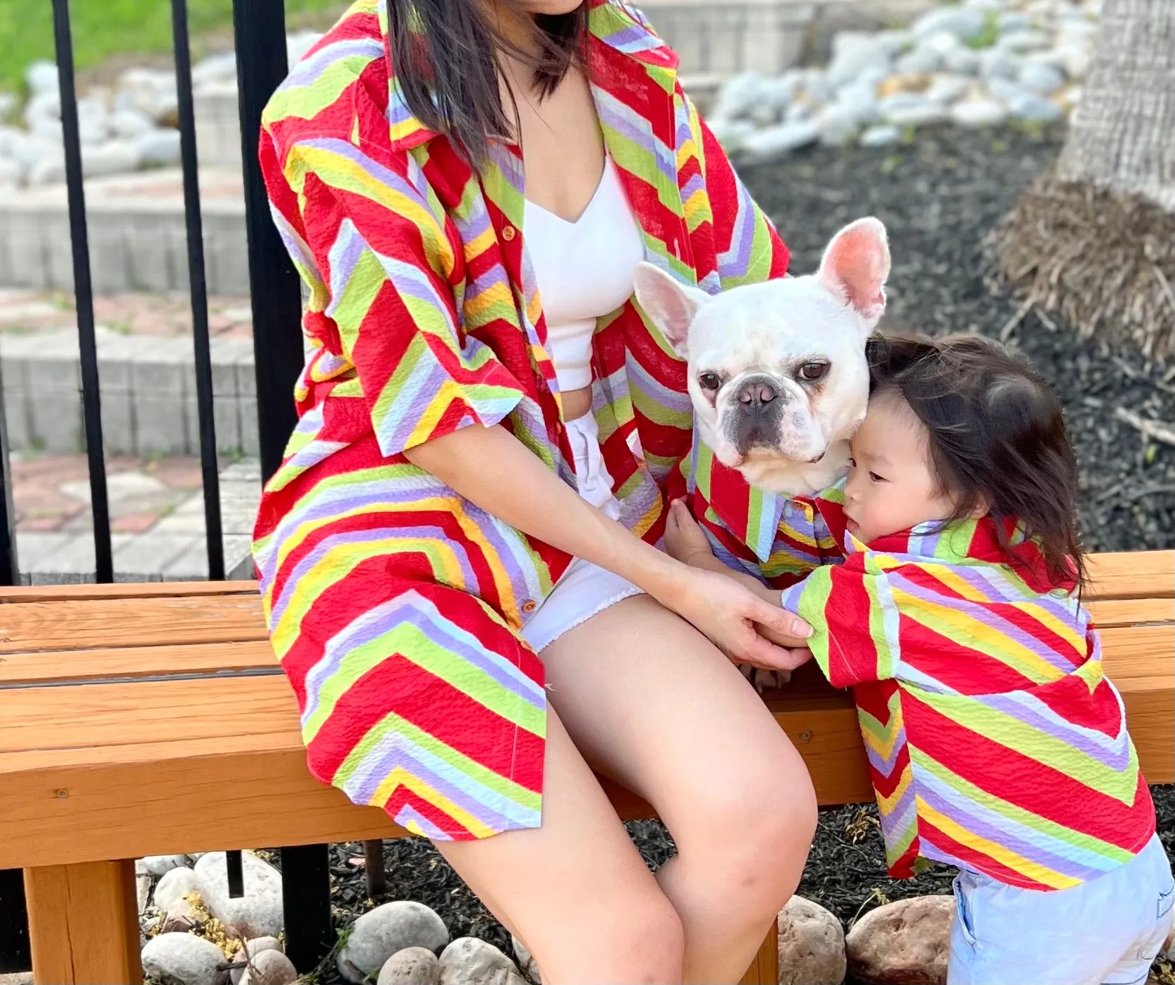 1980s Vibes Searsucker Owner and Pet Matching Button Shirt / Bandana