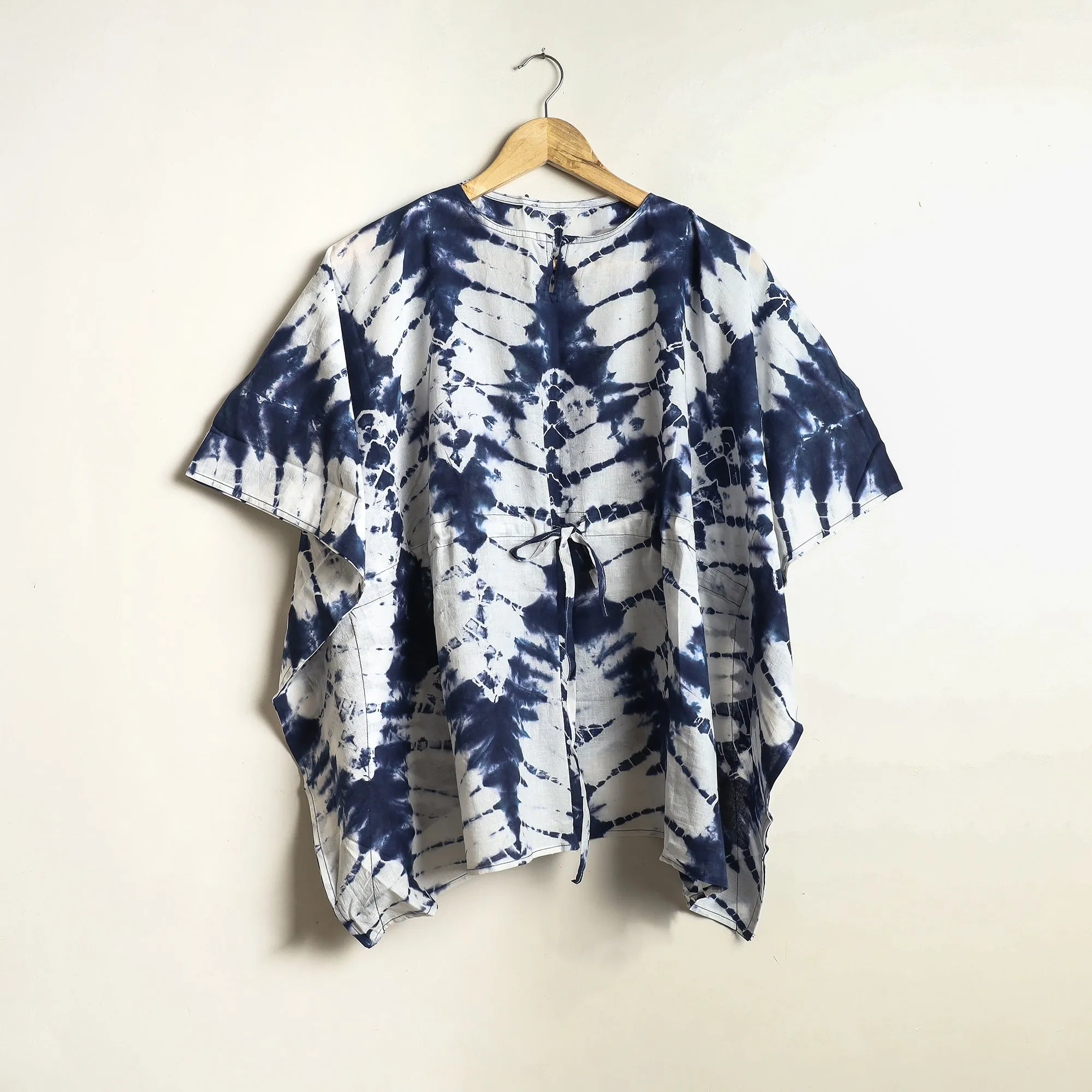 Blue - Shibori Tie-Dye Kaftan & Pyjama Night Suit Set