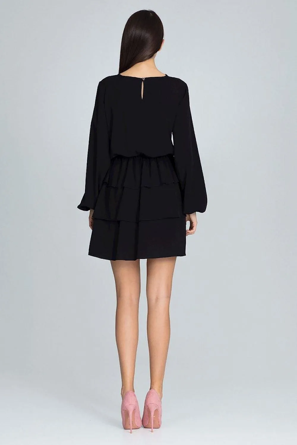 Chic Ruffled Waist Long Sleeve Dress