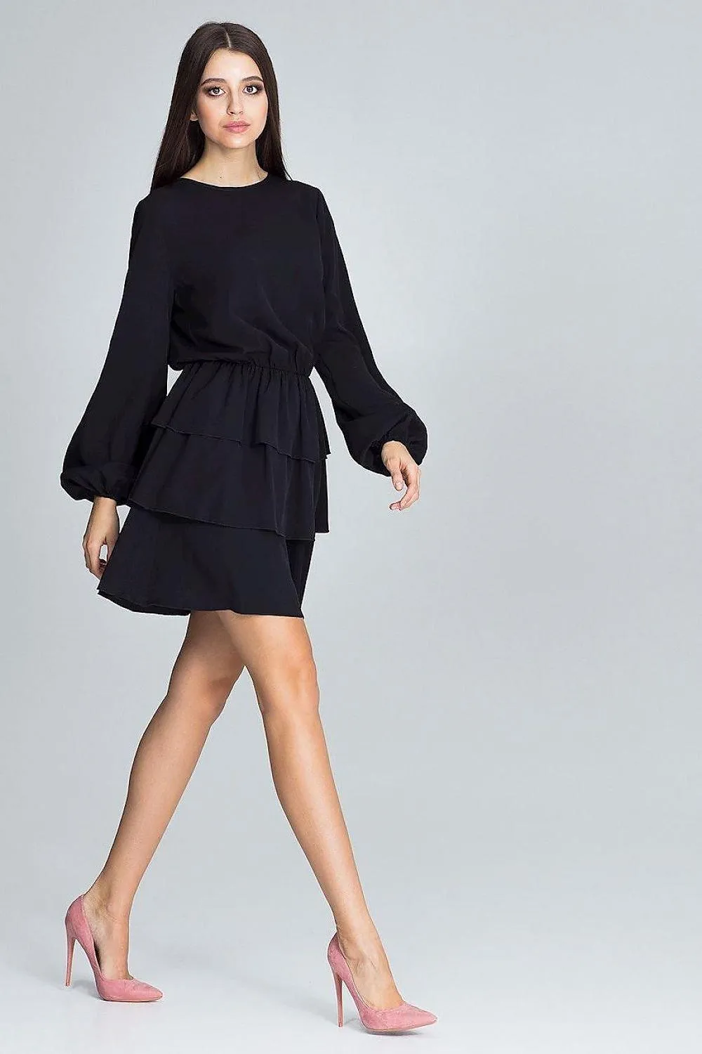 Chic Ruffled Waist Long Sleeve Dress