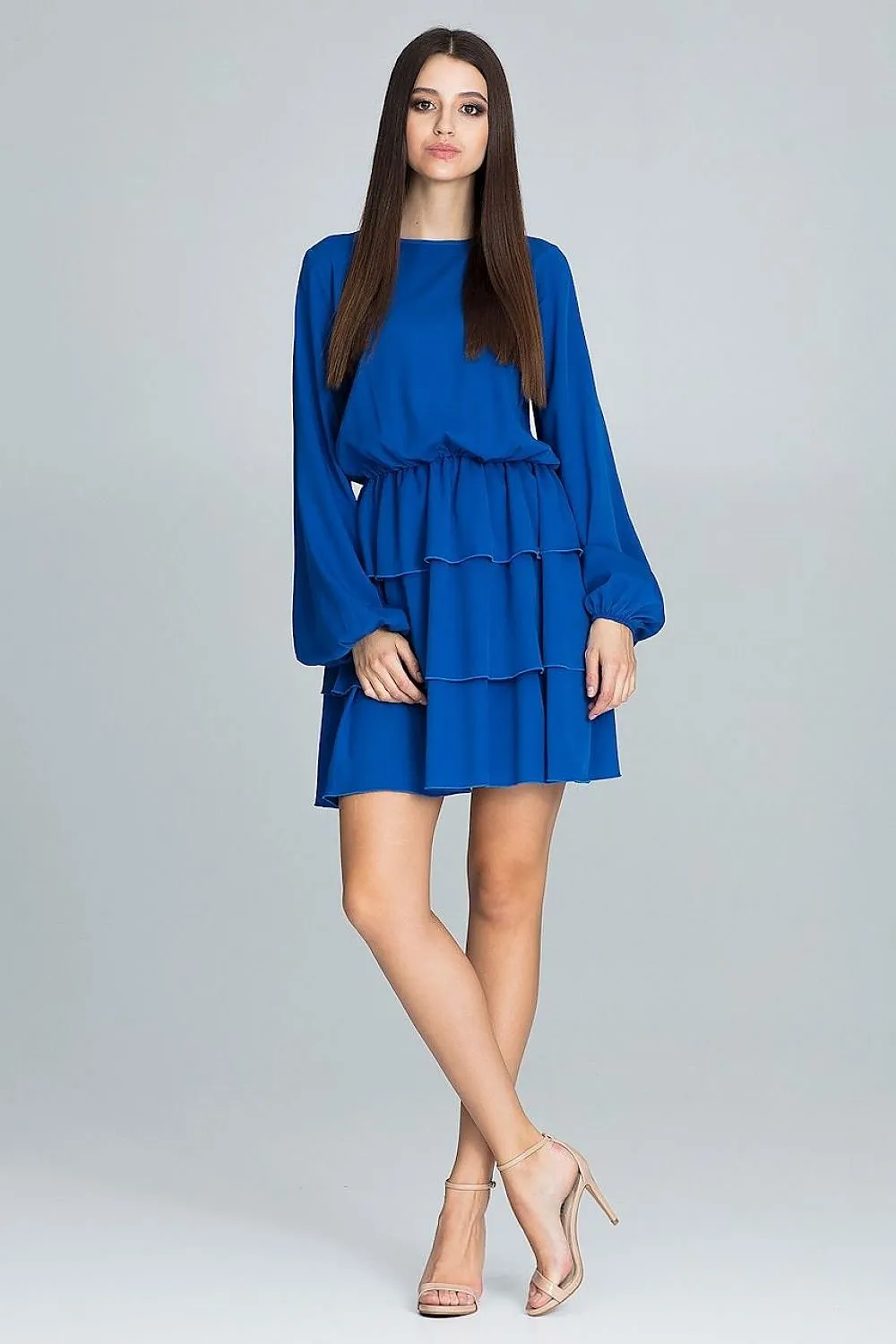 Chic Ruffled Waist Long Sleeve Dress