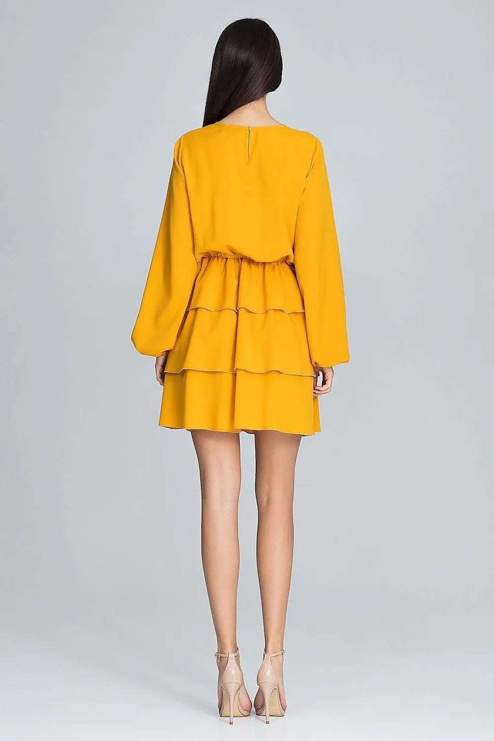 Chic Ruffled Waist Long Sleeve Dress