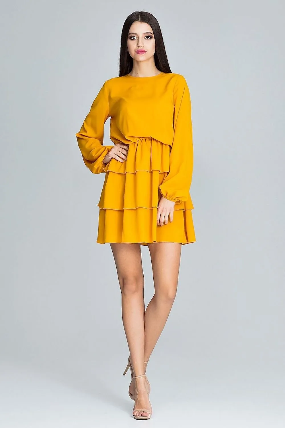 Chic Ruffled Waist Long Sleeve Dress