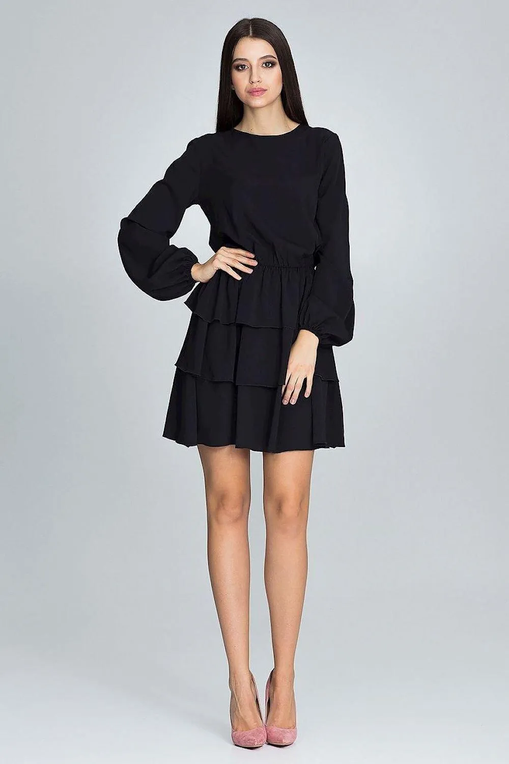 Chic Ruffled Waist Long Sleeve Dress