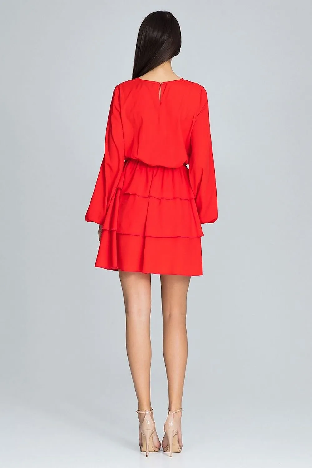 Chic Ruffled Waist Long Sleeve Dress