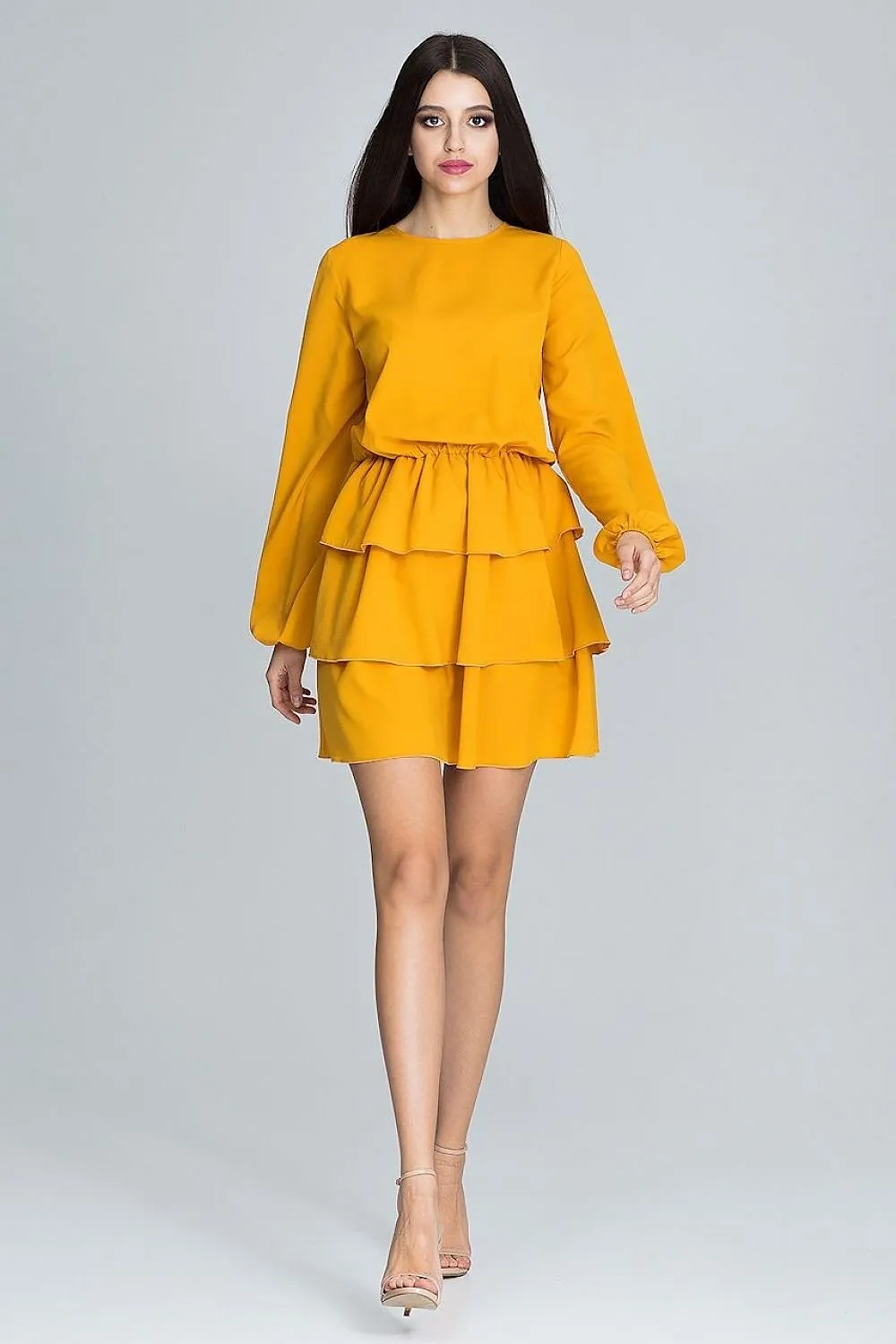 Chic Ruffled Waist Long Sleeve Dress
