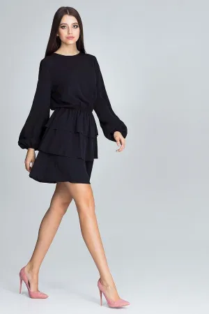 Chic Ruffled Waist Long Sleeve Dress
