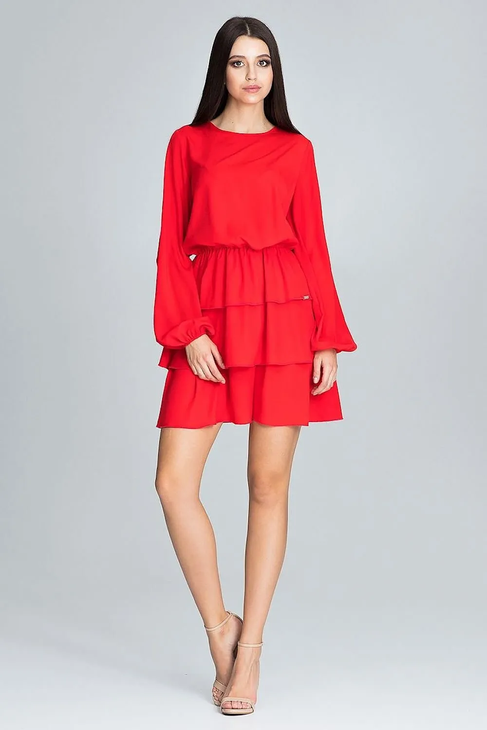 Chic Ruffled Waist Long Sleeve Dress