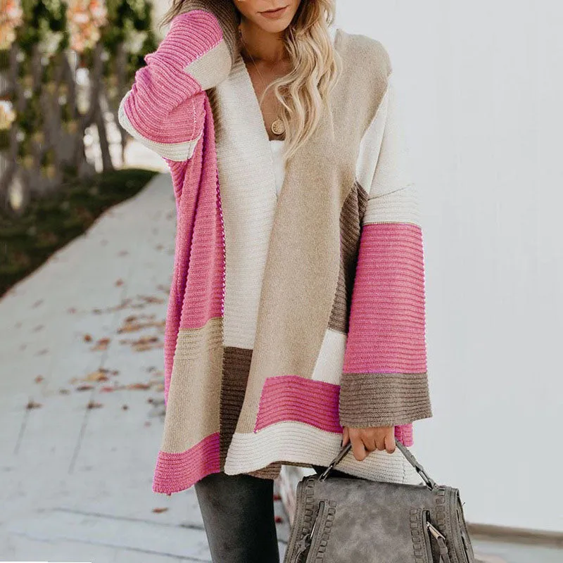 Colorblock Patchwork Long Sweater Cardigan