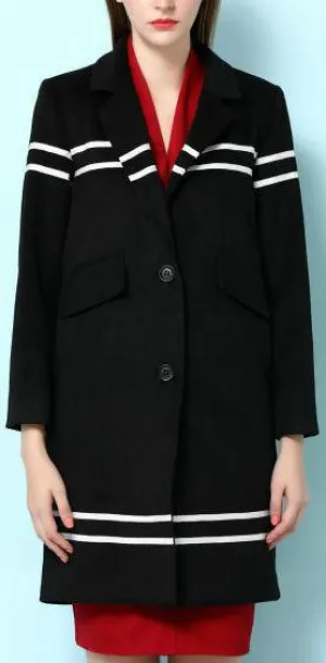 Dog Embroidered Striped Coat in Black