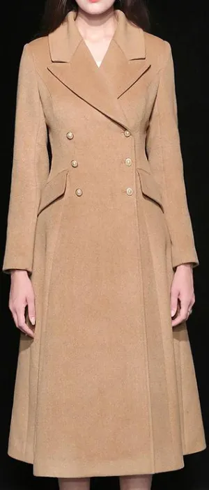 Double-Breasted Flared Wool Coat