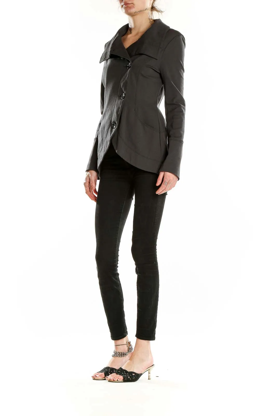 Gray Asymmetrical Button-Front Coat