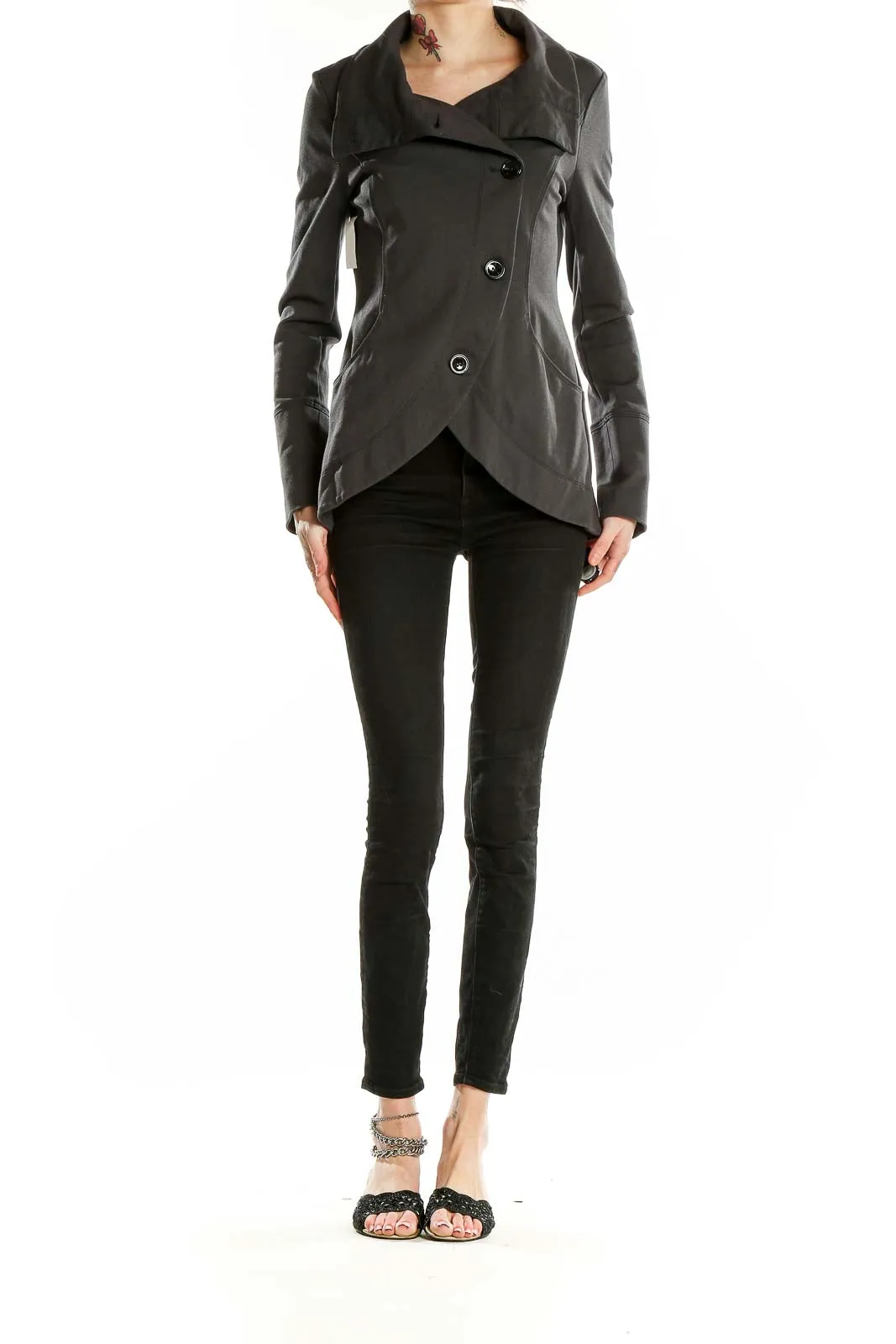 Gray Asymmetrical Button-Front Coat