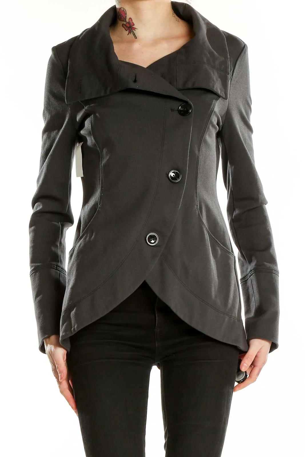 Gray Asymmetrical Button-Front Coat