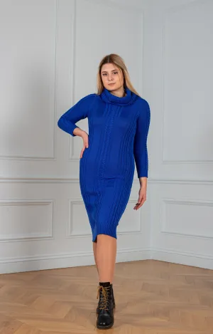 Knitted dresses long in electric blue color