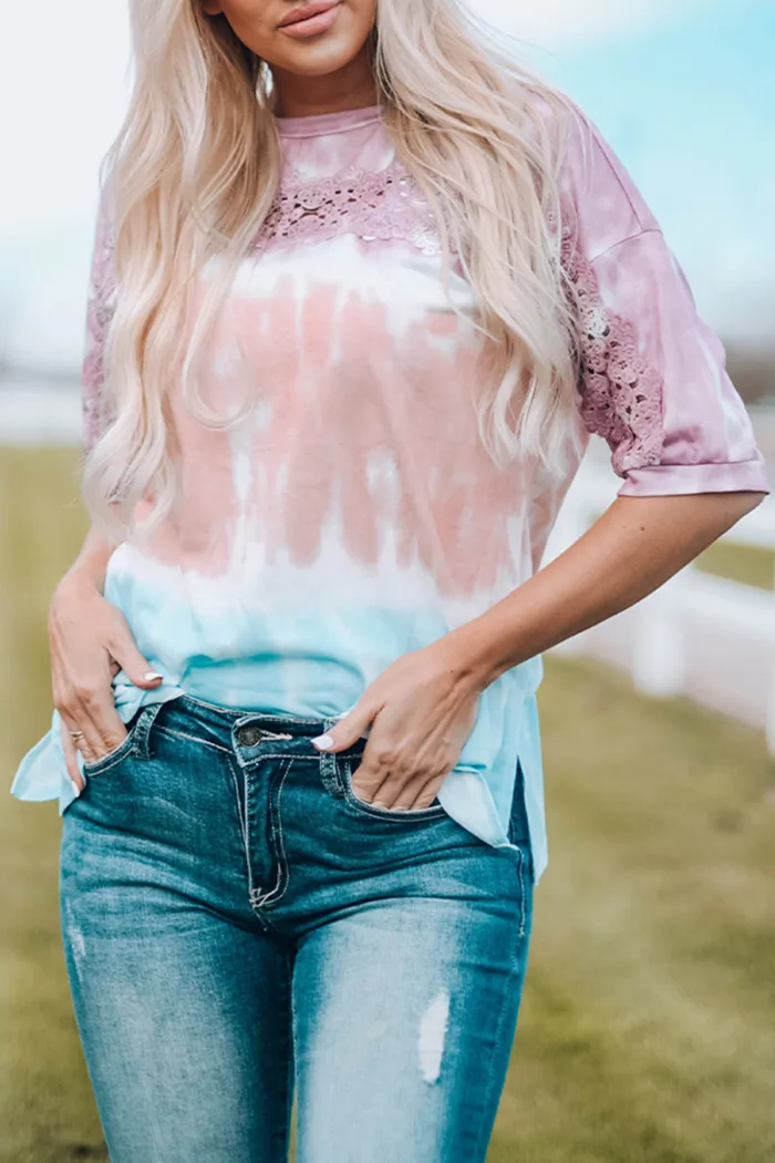 Pink Peach & Blue Tie Dye Tee
