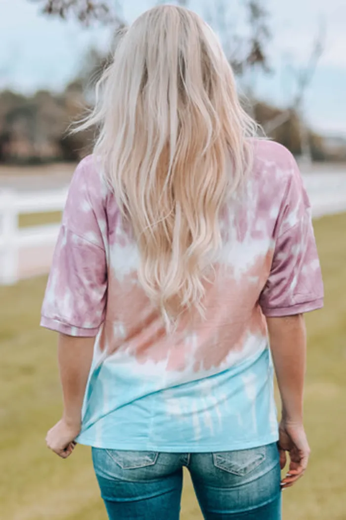 Pink Peach & Blue Tie Dye Tee