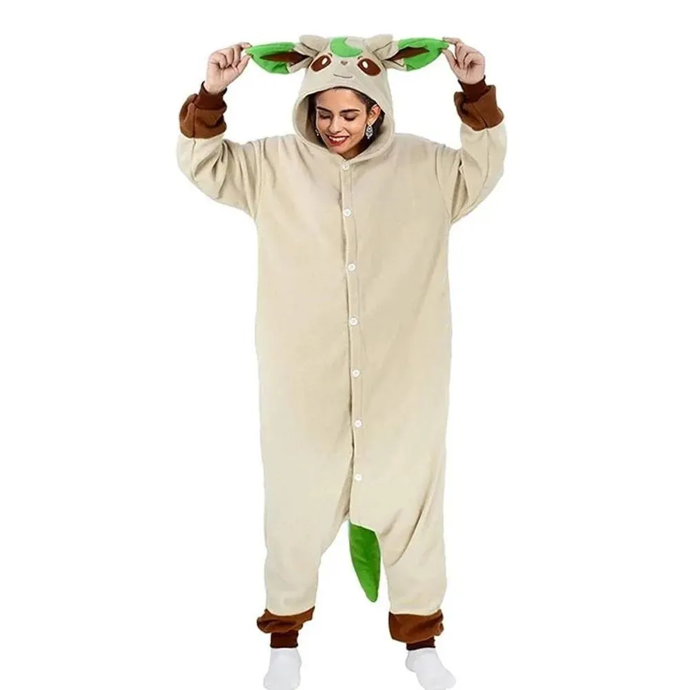 Pokémon Leafeon Kigurumi Onesies Costume Cozy Cartoon Fleece Pajamas