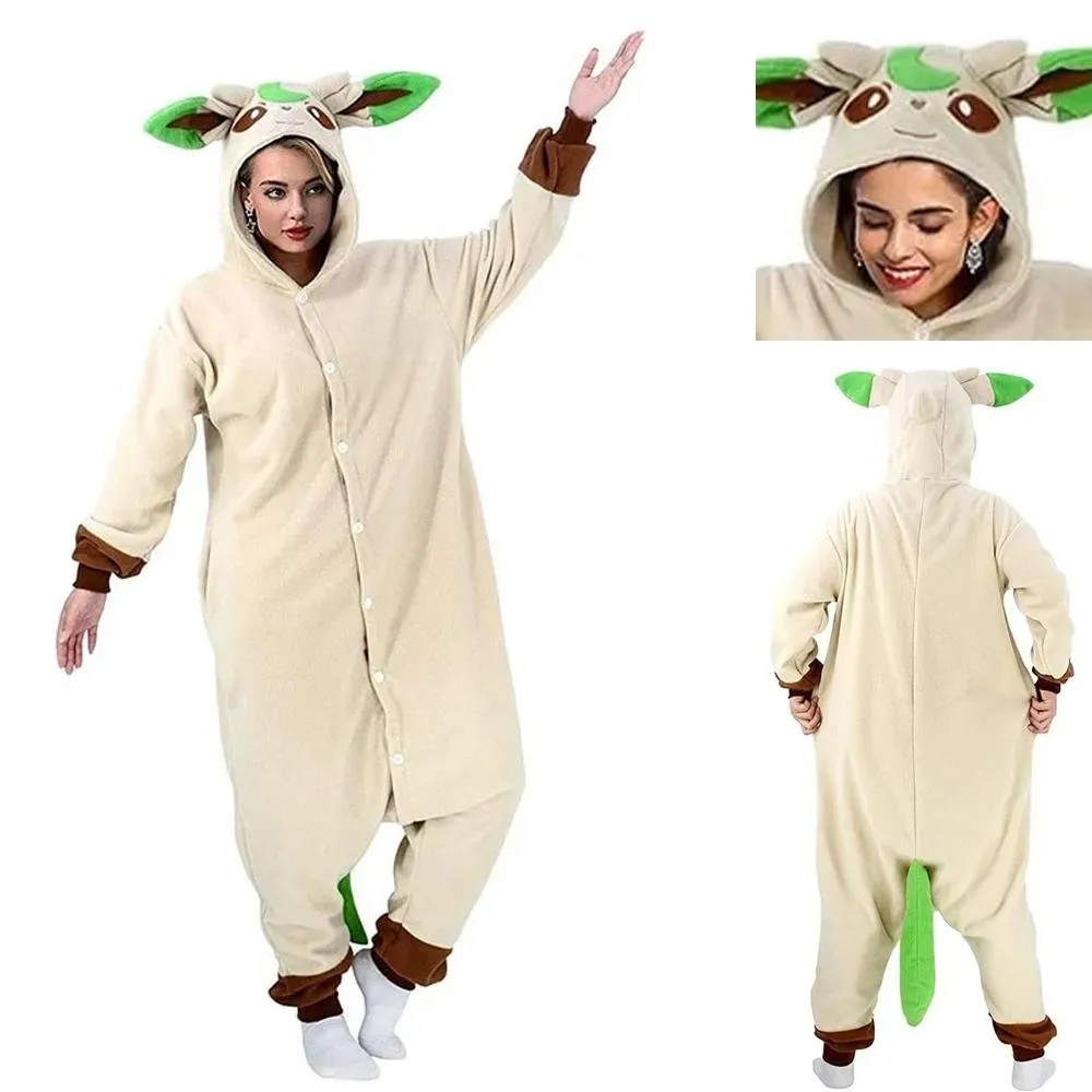 Pokémon Leafeon Kigurumi Onesies Costume Cozy Cartoon Fleece Pajamas