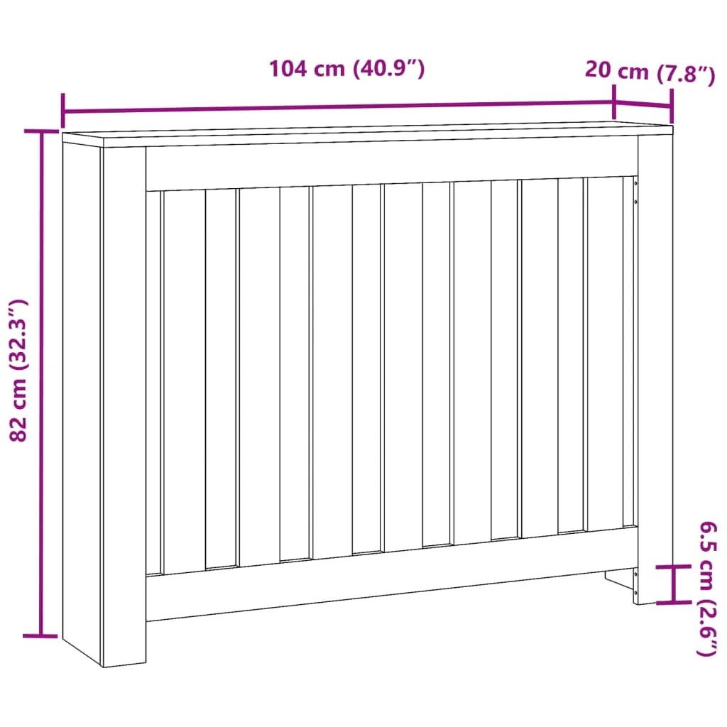 Radiator Cover Concrete Grey 104x20x82 cm Engineered Wood