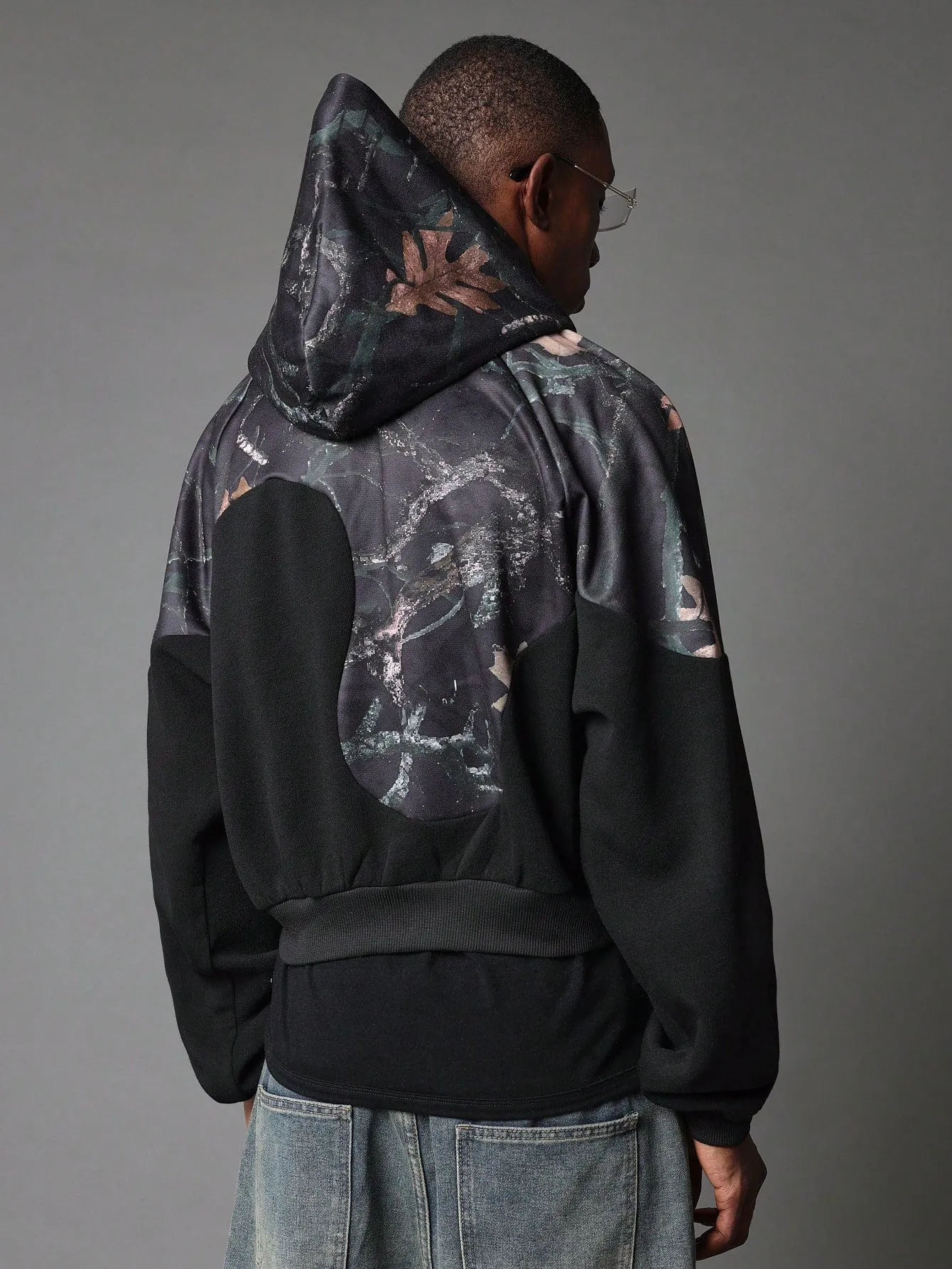 Regular Fit Overhead Camouflage Swirl Panel Hoodie With Graphic Print