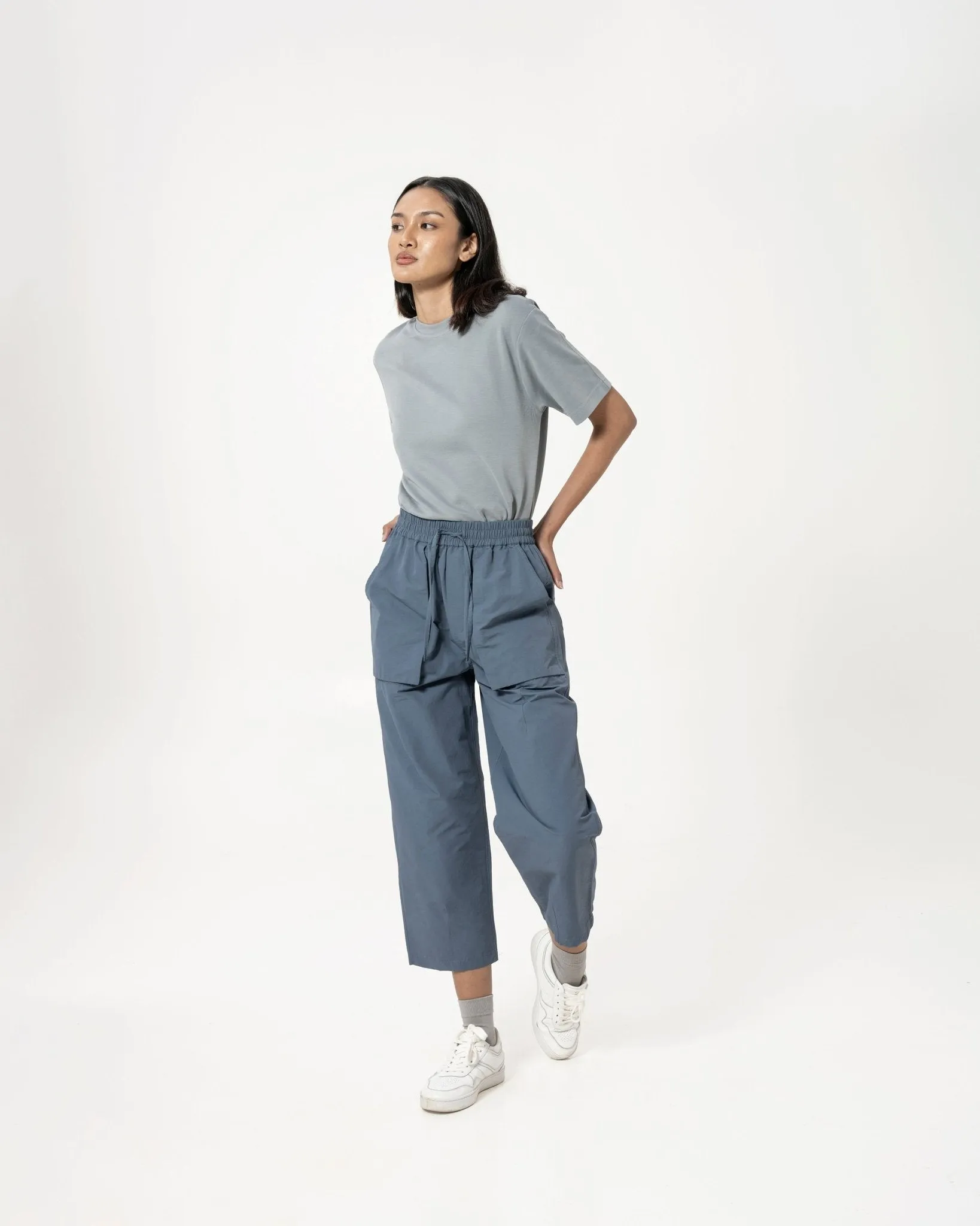 Relaxed Elasticated Trousers - Light Blue