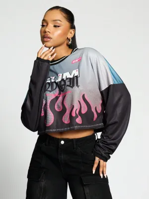 SUMWON WOMEN Long Sleeve Graphic Print Cropped T-Shirt