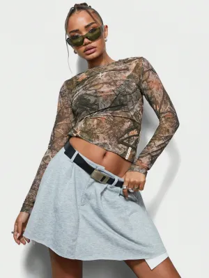 SUMWON WOMEN Printed Full Sleeves Fitted Mesh Top