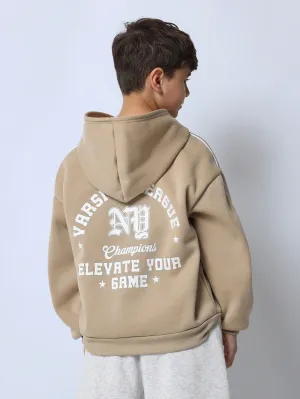 Tween Boys Soft Regular Fit Overhead Hoodie With Graphic Print And Piping